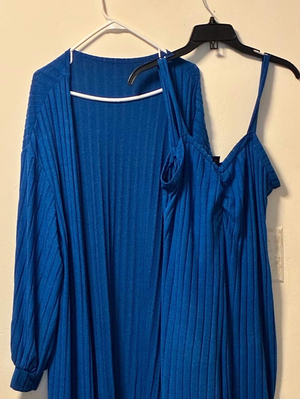 SHEIN Royal Blue Pleated Jumpsuit with Matching Cardigan